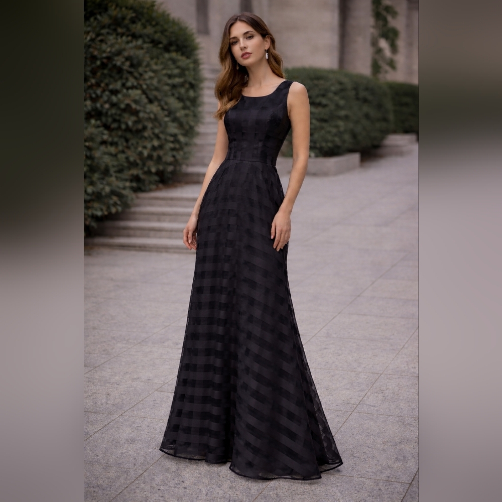 Elegant Black Organza Maxi Dress – Sleeveless Evening GownStunning black sleeve